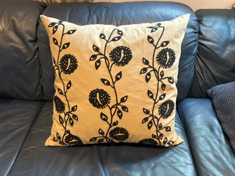 Cream / Black Embroidered Throw Pillow