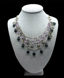 Vintage Sterling Silver Purple Beaded Three Layer Necklace