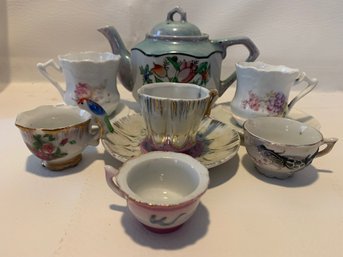 Assorted Miniature Teapot, Tea Cups And Saucers - Mostly Mismatched