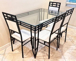 A Vintage Tubular Steel Glass Top Dining Table And Set Of 4 Chairs IN Art Deco Style