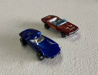 Lot Of 2 Cars 1960s Hot Wheels - Redlines - NM 1968 Blue Turbo Fire & EXC 1967 Copper/Red Custom Conv Firebird