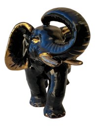 Vintage PLANTER - Made Jn Japan Trunk Up Black African Porcelain Elephant 6.5W X 4.5 High