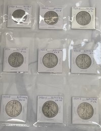 Nine Walking Liberty Coins