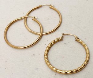 14K Gold Hoop Earrings - A Pair And A Single