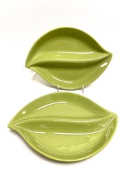 Pair Of Imperial Divided Green 'Leaf' Serving Dishes