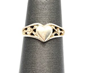 Vintage Designer Sterling Silver Heart Ornate Ring, Size 2.75