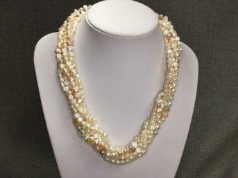 Stunning Brand New $495 WINTERTHUR Twisted Freshwater Pearl Necklace With Sterling 14K Gold Overlay 925 Clasp