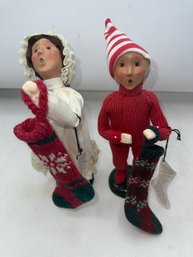 2 Byers Choice Carolers Child W/stocking ~ Boy & Girl ~ 2000
