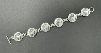 Link Bracelet W/ Kokopelli Design In Sterling Silver