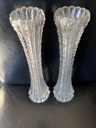 Pair Of Brilliant Cut Fluted Glass Vases