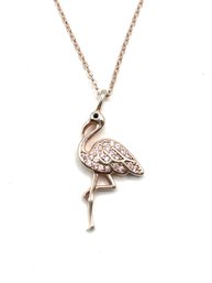 Beautiful Sterling Silver Rose Gold Vermeil Flamingo Pendant Necklace