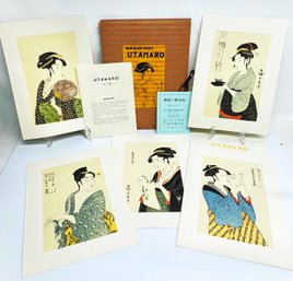 Collection Of Five Kitagawa Utamaro Ukiyo-e Wood Block Prints- Printed 12/5/69