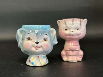 Vintage Kitsch: Ceramic Dog & Cat Egg Cups Made In Japan