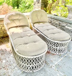 Pair Of Vintage Russell Woodard Woven Spun Fiberglass Reclining Lounge Chairs (B)