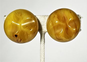 Vintage Butterscotch Button Formed Bakelite Plastic Earrings Ear Clips
