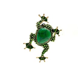 Rhinestone Encrusted Frog Brooch W/ Large Cabochon Stone