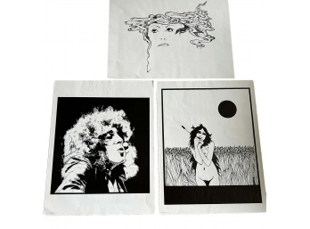 3 Thin Paper Black & White Prints Signed 1975 Lazarus Studioes Unknown Subjects All Prints  Measure 25' X 19'