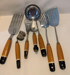 Vintage Ekco Wood Handle Chrome Plated Utensils