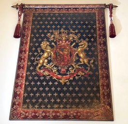 A Large European Tapestry - With Crest And Hanging Bar