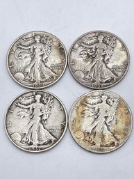 1936-1939 ,four Walking Liberty Half Dollar Silver Coins. (HD3)