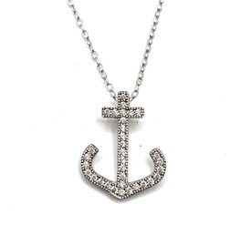 Sterling Silver Clear Stones Anchor Pendant Necklace