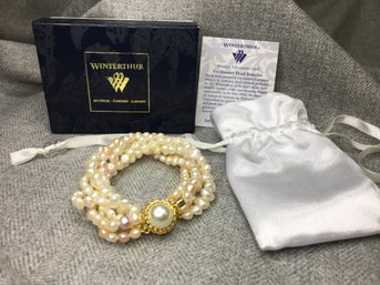 Lovely Brand New $299 WINTERTHUR Twisted Freshwater Pearl Bracelet With Sterling 14K Gold Overlay Clasp