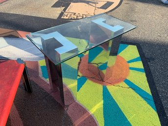 1980s Chrome And Glass Side Table