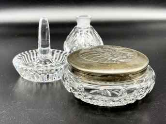 A Ring Holder, Jewelry Dish And Perfume Bottle By Waterford Crystal
