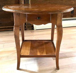 Vintage Solid Wood Round Side Table With Drawer