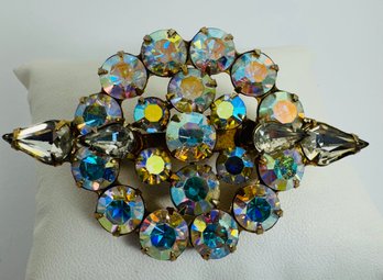 VINTAGE GOLD TONE AURORA RHINESTONE BROOCH