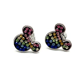 Beautiful Disney Sterling Silver Multi Color Stones Mickey Mouse Stud Earrings