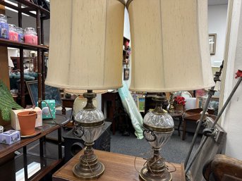 Pair Of Beautiful Vintage Glass Lamps