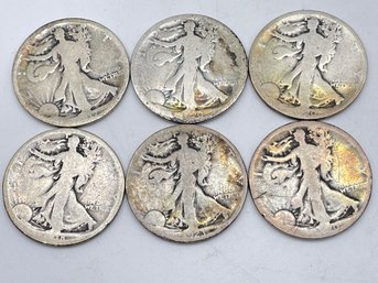 Six Walking Liberty Silver Half Dollars. (HD4)