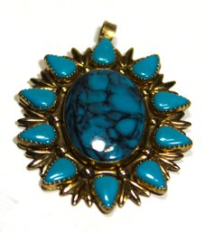 Silver On Copper Turquoise Pendant Vintage Southwestern