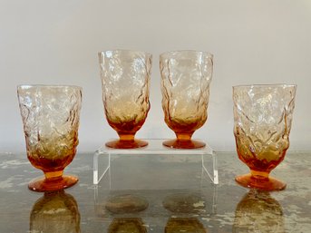 Four Driftwood Amber Footed Drinking Glasses By Seneca (1980)
