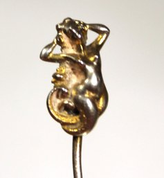 Art Nouveau Sterling Silver Signed Stickpin Nude Mermaid