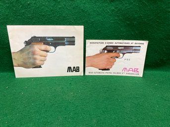 MAB Automatic Pistol Caliber 9mm Parabellum. 2 Vintage Illustrated Owner's Manuals. Made In France.