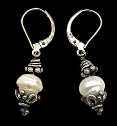 Vintage Sterling Silver Ornate Beaded Dangle Earrings