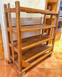 Vintage Rustic Solid Wood Rolling Kitchen Cart On Casters With Breaks