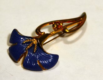 Vintage Gold Tone Enamel Floral Brooch