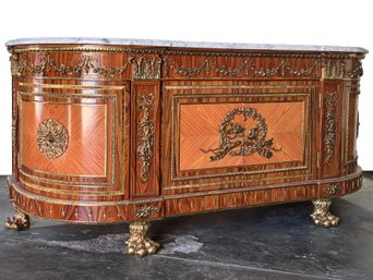 A Stunning And Large 19th Century Bow Front Credenza With Marble Top And Ormolu Trim