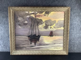 Sailboat Oil On Canvas Framed