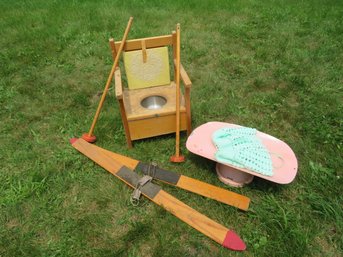 Vintage Baby Potty Chair Scale & Wood Ski's