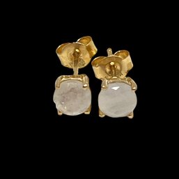 Vintage Sterling Silver Vermeil White Stone Stud Earrings