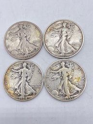 1934-1937 , Four Walking Liberty Half Dollar Silver Coins.(HD5)