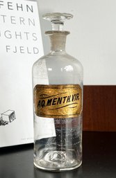 Antique 1880's Glass Label Pharmacy Medicine Bottle - Aqua Menthae Viridis