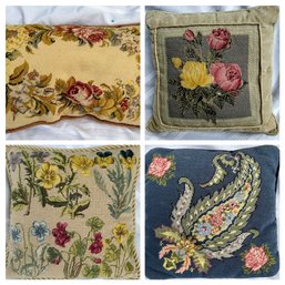 4 Beautiful Hand Sewn Vintage Inspired Needlepoint Pillows
