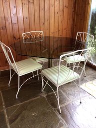 Vintage Custom Upholstered Iron Chairs With Glass Top Table