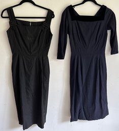2 Vintage Black Dresses, One With Velvet Details, Size Small