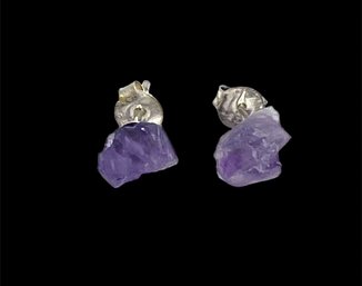 Vintage Sterling Silver Amethyst Rock Stud Earrings